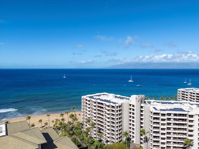 view of water feature with a view of the beach