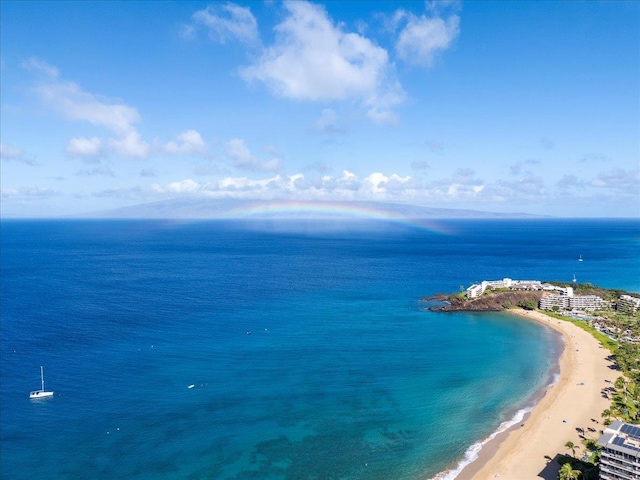 property view of water featuring a beach view