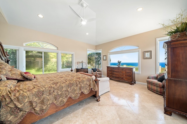 bedroom with vaulted ceiling and ceiling fan