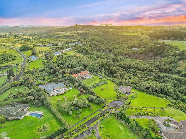 view of aerial view at dusk