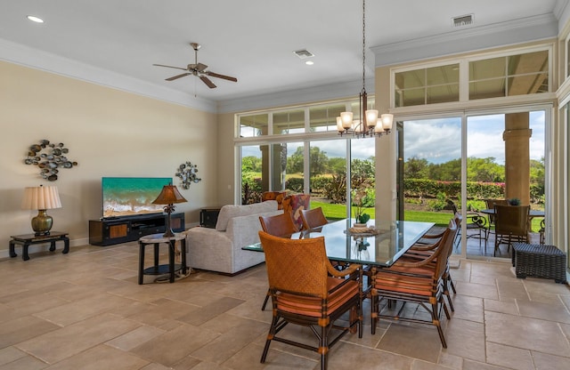 1387 Hihimanu St Unit 16, Kihei, HI 96753 - dining room with crown molding and ceiling fan with notable chandelier