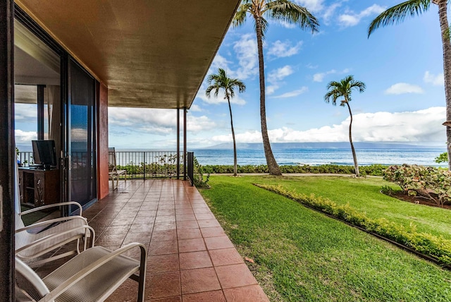 view of patio / terrace featuring a water view