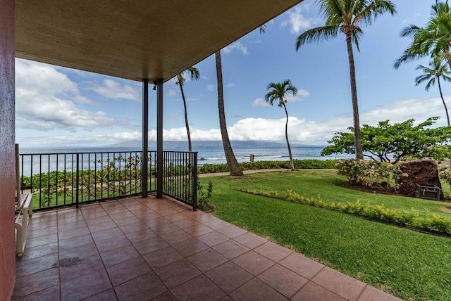 view of patio / terrace featuring a water view