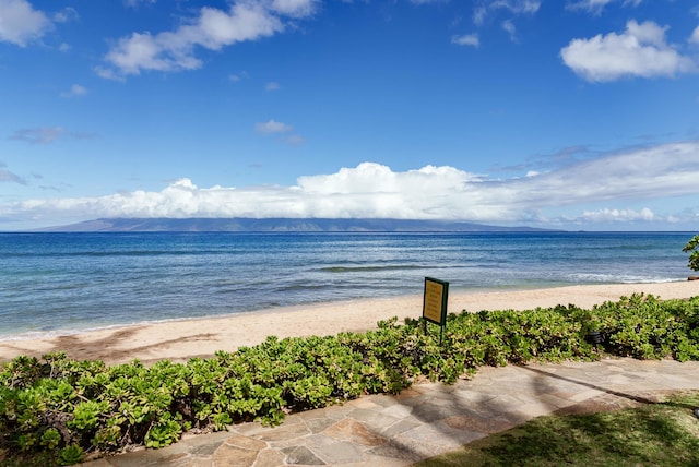 view of water feature with a view of the beach