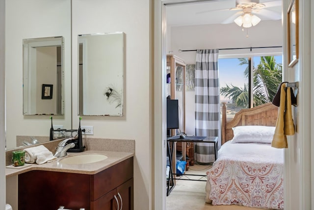 bathroom with vanity and a ceiling fan