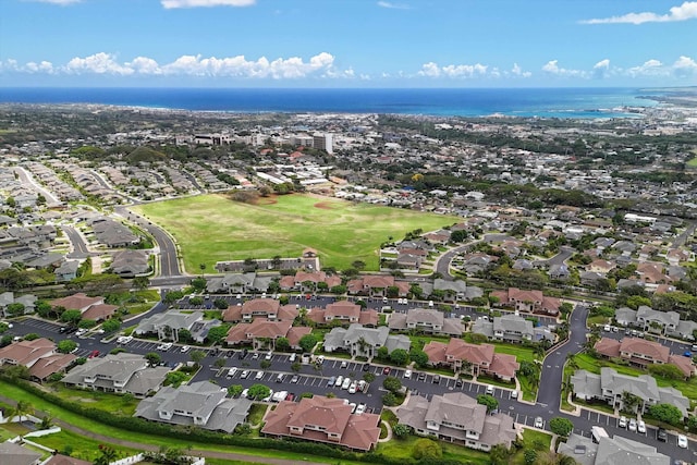 aerial view with a residential view and a water view