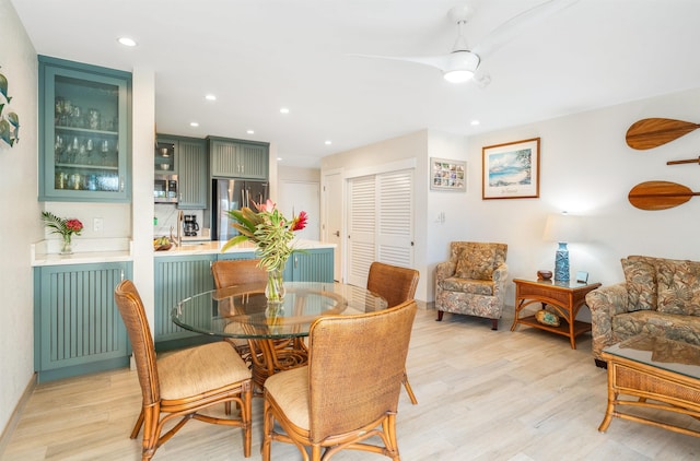 1299 Uluniu Rd Unit 106C, Kihei, HI 96753 - dining space with a ceiling fan, light wood finished floors, and recessed lighting