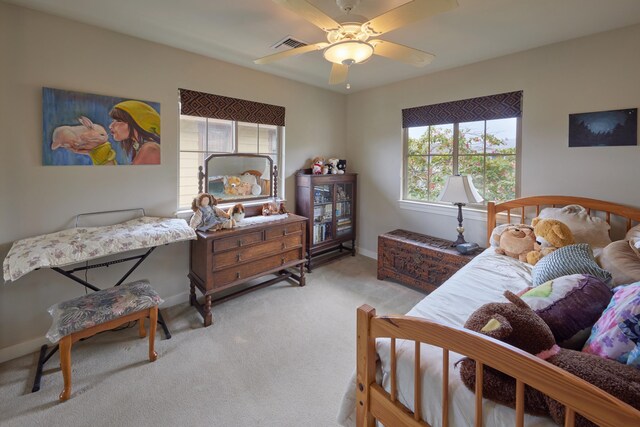 62 Meheu Cir, Kahului, HI 96732 - bedroom with baseboards, a ceiling fan, visible vents, and carpet floors