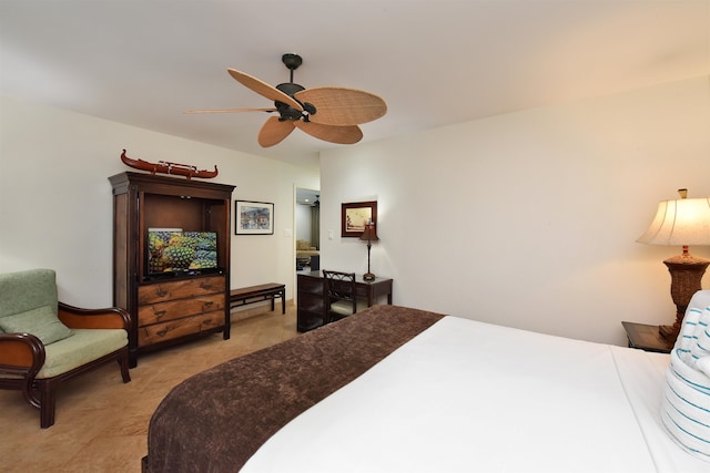 bedroom featuring ceiling fan and light tile patterned floors