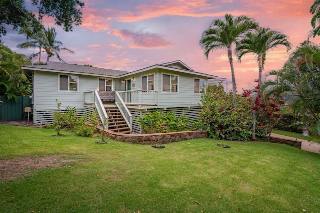 473 Kalalau Pl, Kihei, HI 96753 - rear view of house featuring a wooden deck, a yard, and stairway