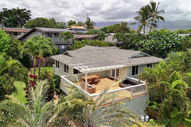 473 Kalalau Pl, Kihei, HI 96753 - back of house with roof with shingles, a wooden deck, and french doors