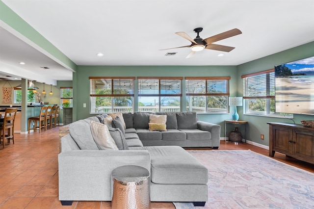 473 Kalalau Pl, Kihei, HI 96753 - living room with a ceiling fan, baseboards, recessed lighting, and tile patterned floors