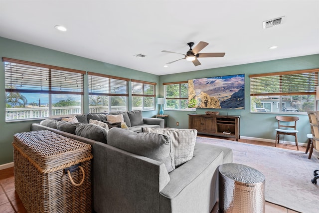 473 Kalalau Pl, Kihei, HI 96753 - living room with ceiling fan, baseboards, recessed lighting, and tile patterned flooring