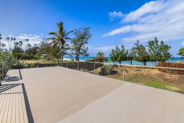 view of patio / terrace with a water view