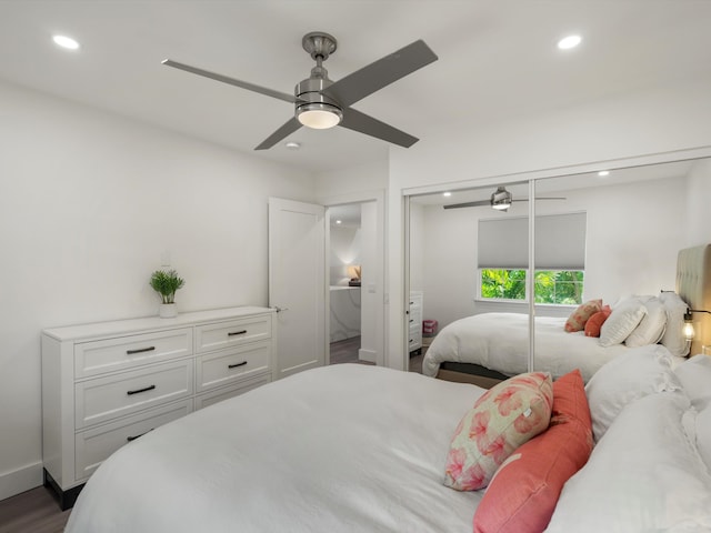 3950 Kalai Waa St Unit C202, Kihei, HI 96753 - bedroom with recessed lighting, a closet, a ceiling fan, and wood finished floors