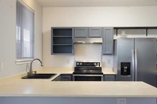 kitchen with stainless steel appliances, sink, and decorative backsplash