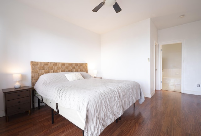 bedroom featuring ceiling fan and dark hardwood / wood-style floors