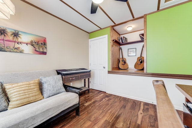 19 Hoku Pl, Paia, HI 96779 - living area with ceiling fan, wood finished floors, and ornamental molding