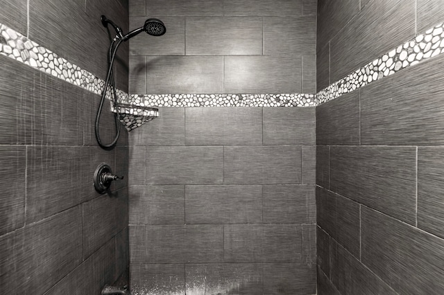 interior details featuring a tile shower