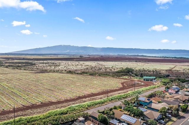 aerial view featuring a mountain view and a rural view