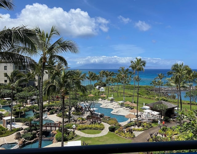 property view of water featuring a gazebo