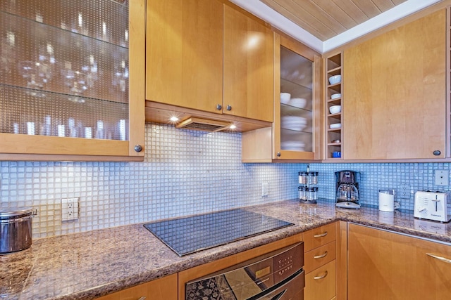 160 Pualei Dr Unit 160-4, Lahaina, HI 96761 - kitchen with wall oven, black electric cooktop, tasteful backsplash, and stone countertops