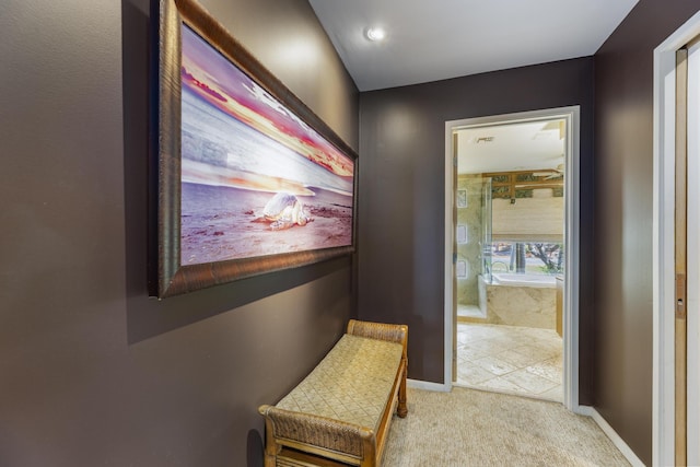 160 Pualei Dr Unit 160-4, Lahaina, HI 96761 - hallway with light carpet and baseboards