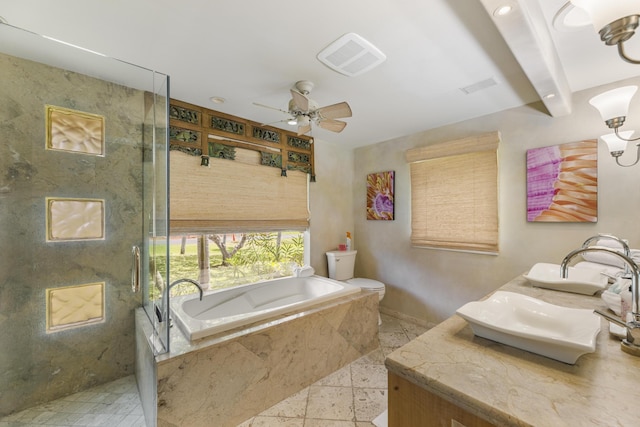 160 Pualei Dr Unit 160-4, Lahaina, HI 96761 - bathroom featuring a garden tub, ceiling fan, walk in shower, baseboards, and vanity