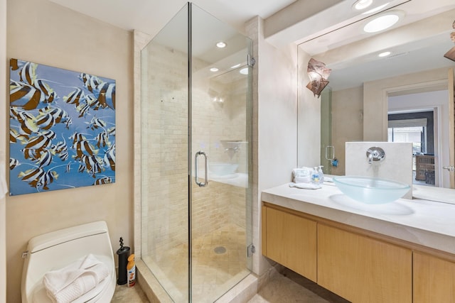 160 Pualei Dr Unit 160-4, Lahaina, HI 96761 - full bathroom with a shower stall, vanity, toilet, and recessed lighting