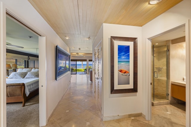 160 Pualei Dr Unit 160-4, Lahaina, HI 96761 - hallway featuring baseboards, wooden ceiling, and recessed lighting