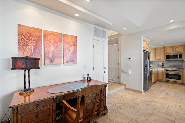 4850 Makena Alanui Rd Unit F-108, Kihei, HI 96753 - office area with baseboards, visible vents, stone tile flooring, and recessed lighting