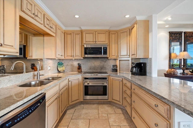 4850 Makena Alanui Rd Unit F-108, Kihei, HI 96753 - kitchen featuring stainless steel appliances, light brown cabinets, and light stone countertops