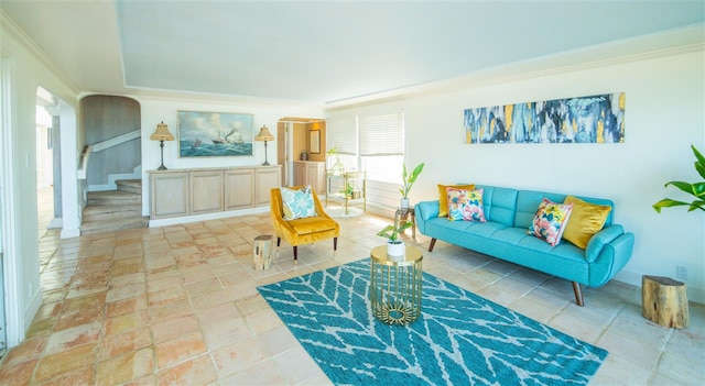 living room featuring ornamental molding