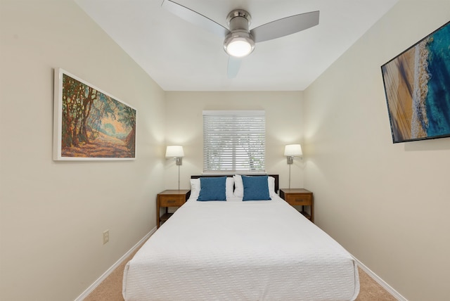 bedroom featuring ceiling fan and carpet flooring