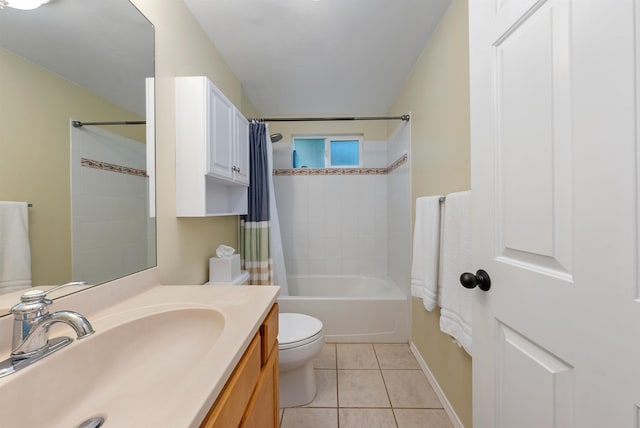 full bathroom with toilet, tile flooring, vanity, and shower / bath combo