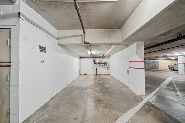 parking deck with concrete block wall