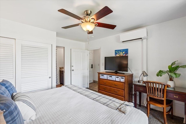 2387 S Kihei Rd Unit C108, Kihei, HI 96753 - carpeted bedroom with an AC wall unit, a closet, and ceiling fan
