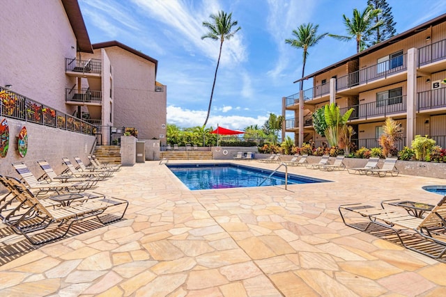 view of pool featuring a patio area