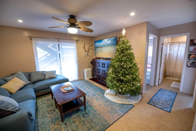 living room with ceiling fan