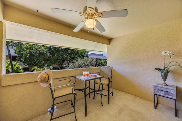 balcony with ceiling fan