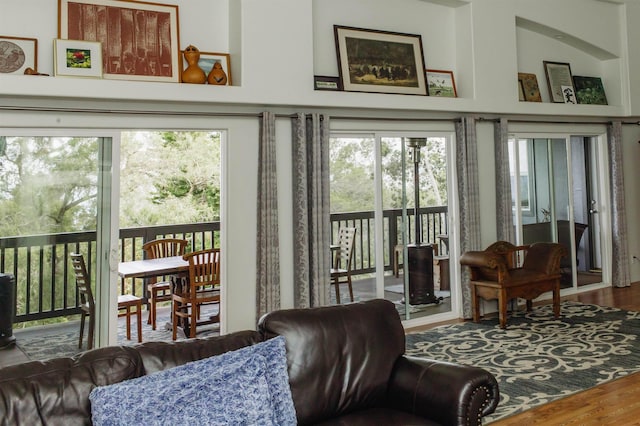 living area with a wealth of natural light and wood finished floors