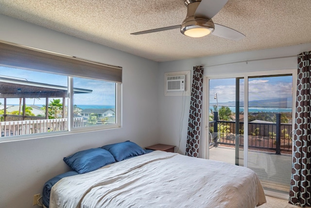 885 Haunani Pl, Wailuku, HI 96793 - bedroom with a wall mounted air conditioner, access to outside, multiple windows, and a textured ceiling