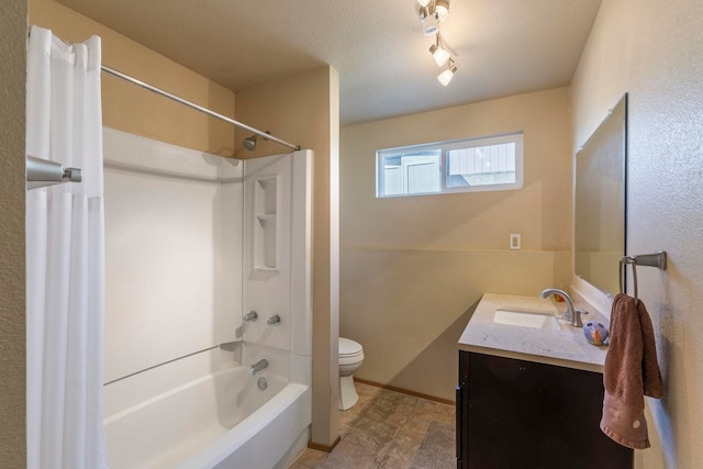 885 Haunani Pl, Wailuku, HI 96793 - full bath featuring vanity, baseboards, shower / washtub combination, a textured ceiling, and toilet