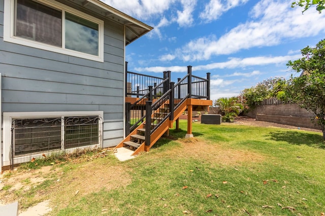 885 Haunani Pl, Wailuku, HI 96793 - view of yard featuring stairs, a deck, and fence