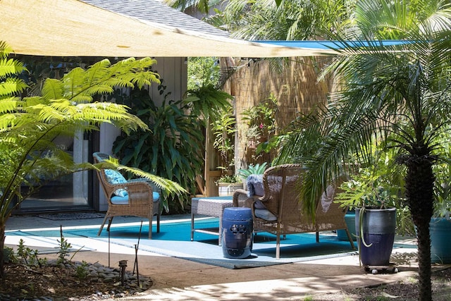 view of swimming pool featuring a patio area