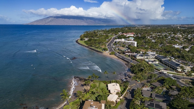 birds eye view of property featuring a water and mountain view