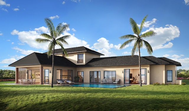 rear view of house with a yard and a patio area