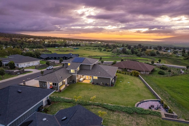 view of aerial view at dusk