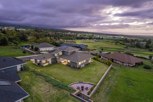 view of aerial view at dusk