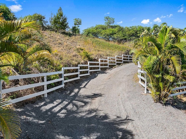 view of road with a rural view